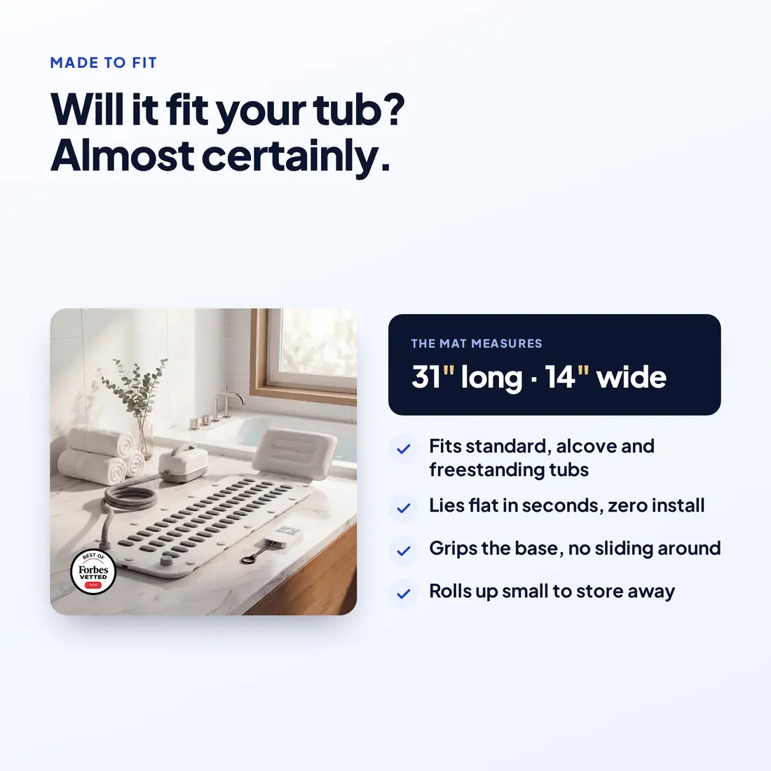 The mat fits any standard bath