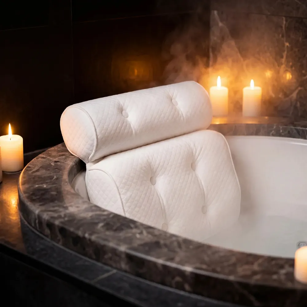 Luxury spa pillow on the edge of a bath